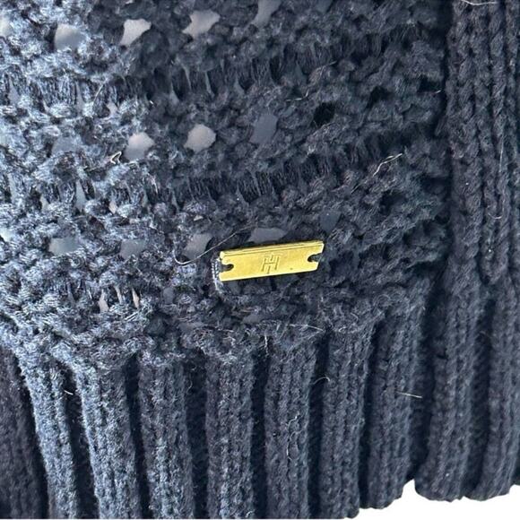 Tommy Hilfiger Open Crochet Knit Navy Sweater Mixed Media Cable Open Crochet - Picture 6 of 15